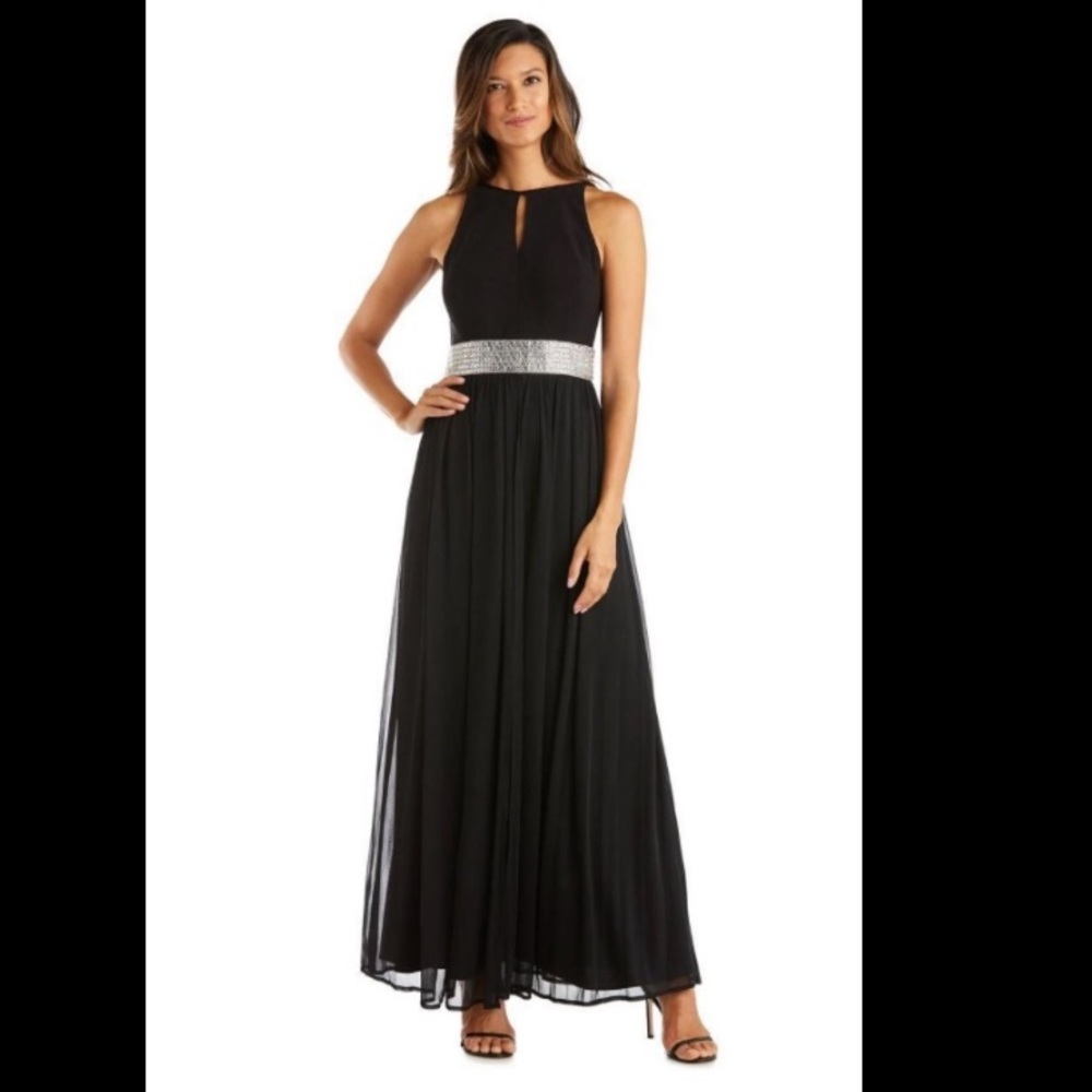 Black Gown with Rhinestone Band (Plus Size, NWT)